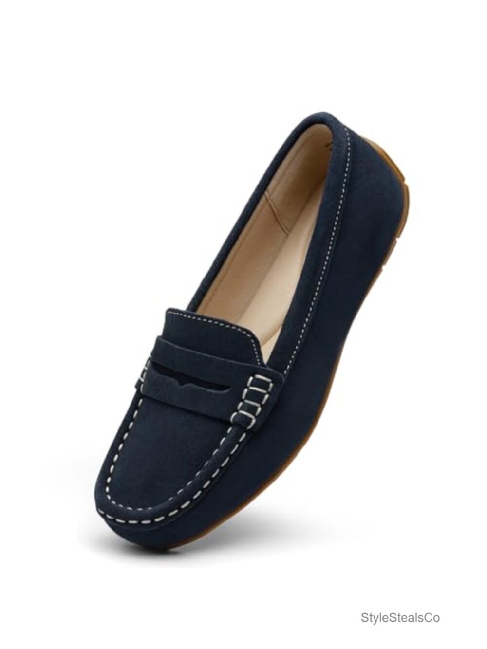 Suede Leather Penny Loafers Slip-On Comfortable Business Casual Work Flats